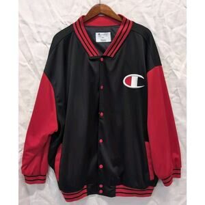Champion Track Jacket Men's 3XL Black Varsity Snaps Embroidered Logo Pockets